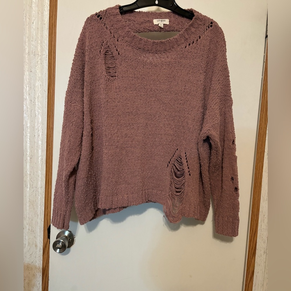 Umgee Mauve Distressed Knit Sweater